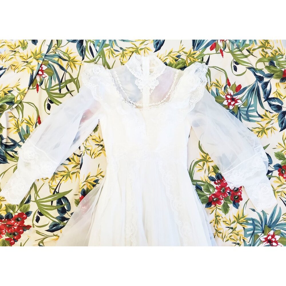 Alfred Angelo Vintage 70s Wedding Dress Lace Prairie Cottagecore Boho Train - Picture 2 of 14